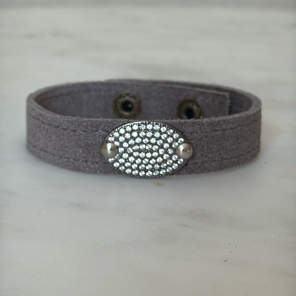 Crystal pave leather bracelet in grey